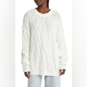 Free People Cream Cable Knit Crewneck Sweater